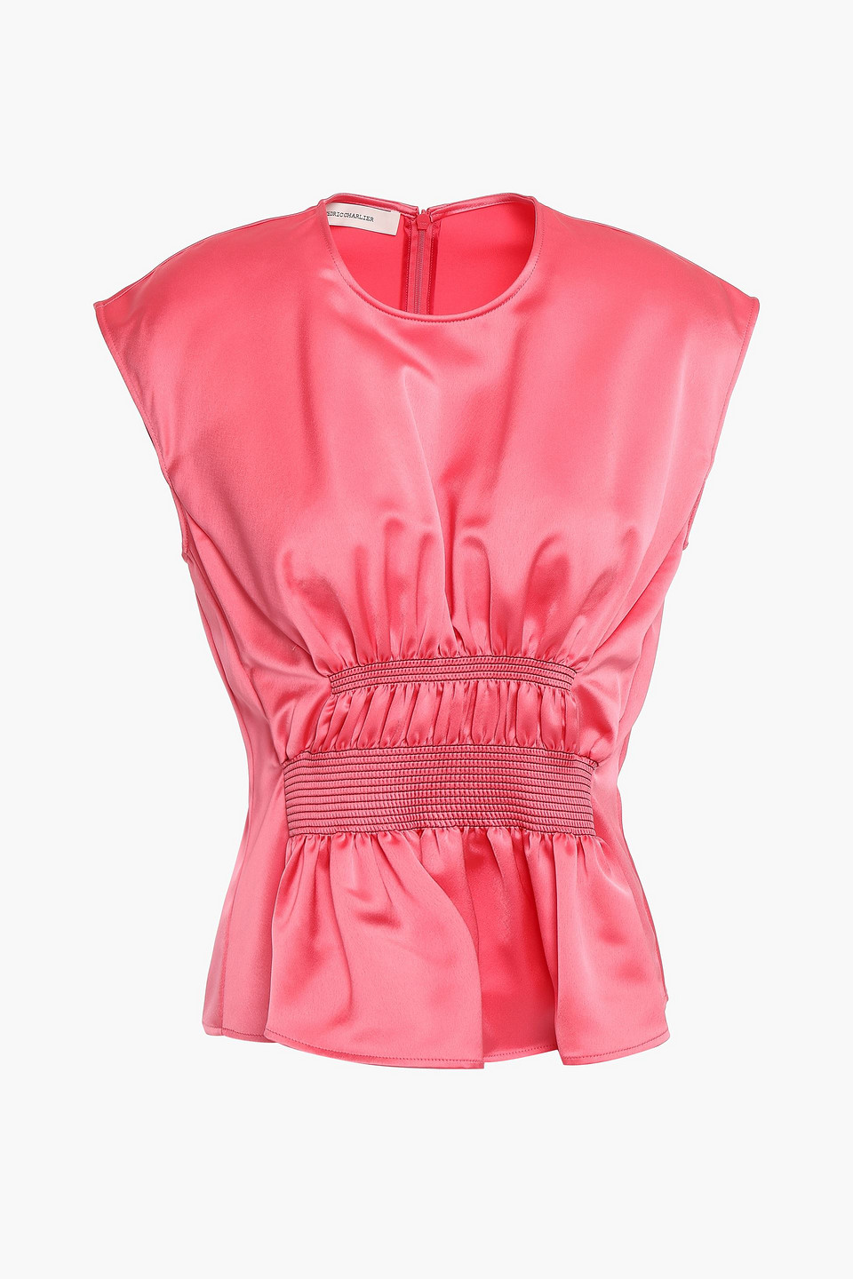 Cedric Charlier Woman Gathered Shirred Satin Top Pink Size 42