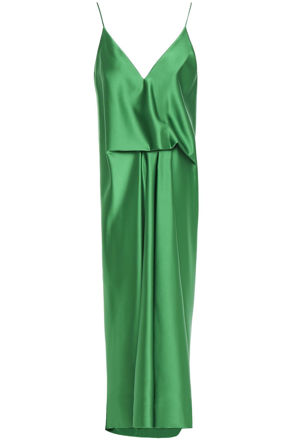 green satin midi dress
