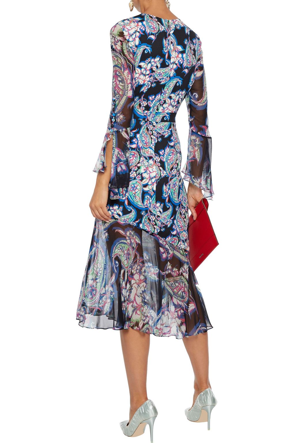 PRABAL GURUNG Printed chiffon-paneled silk-crepe midi dress