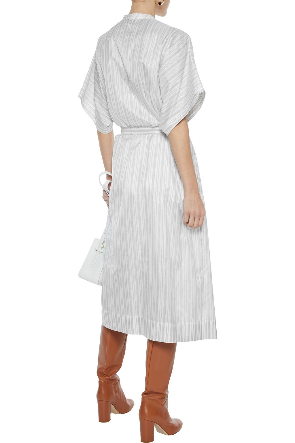 JOSEPH Jasper belted striped silk midi shirt dress