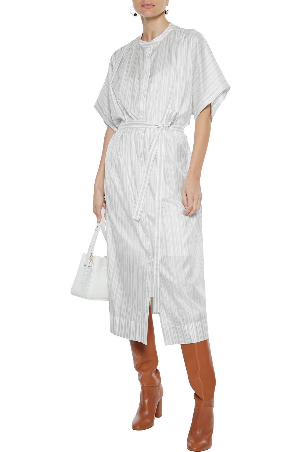 JOSEPH Jasper belted striped silk midi shirt dress