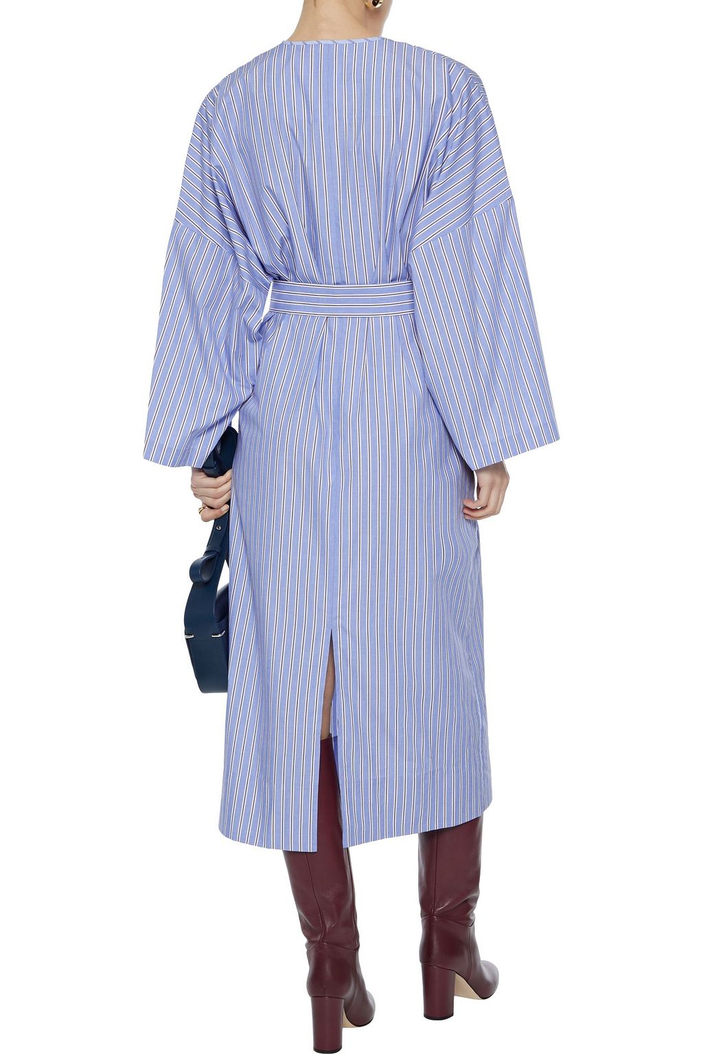JOSEPH Koda belted striped cotton-poplin midi dress