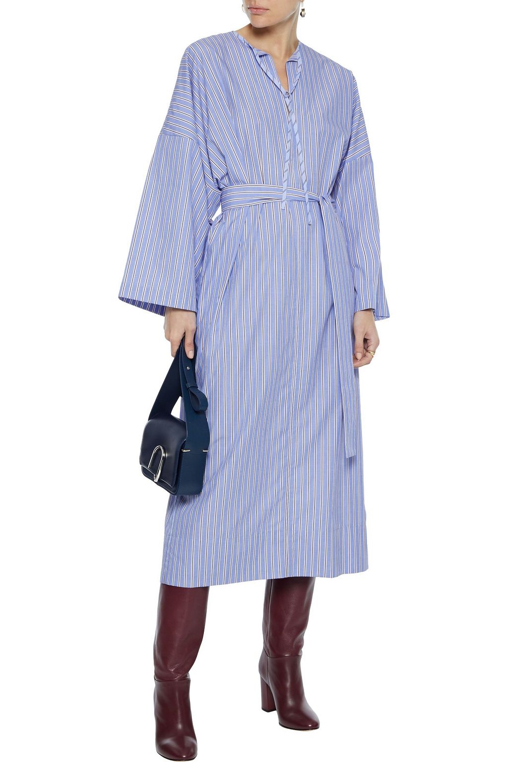 JOSEPH Koda belted striped cotton-poplin midi dress