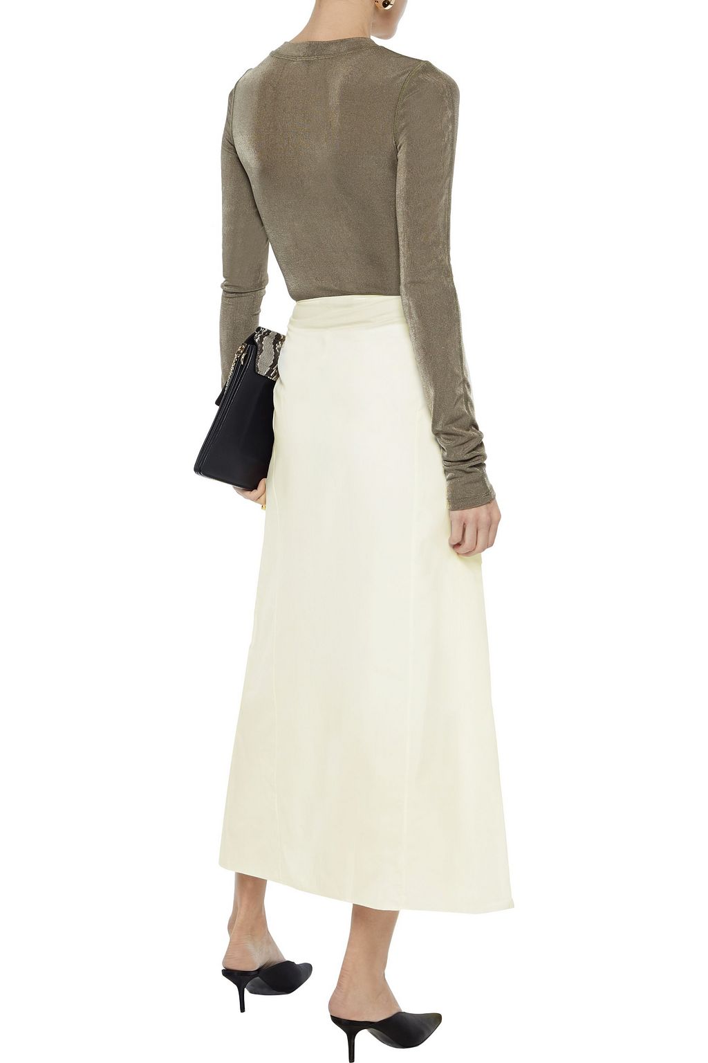 JOSEPH Perrin tie-front cotton and silk-blend poplin midi skirt