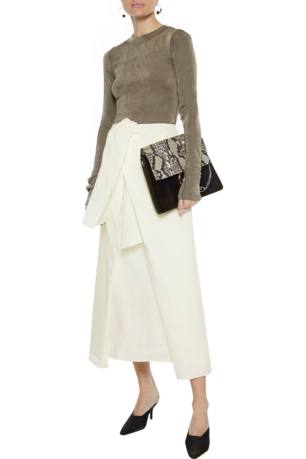 JOSEPH Perrin tie-front cotton and silk-blend poplin midi skirt