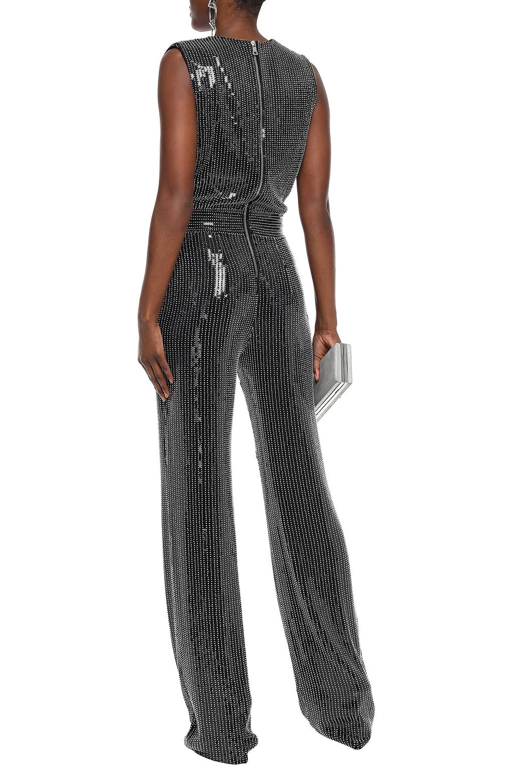 BALMAIN Wrap-effect embellished crepe jumpsuit