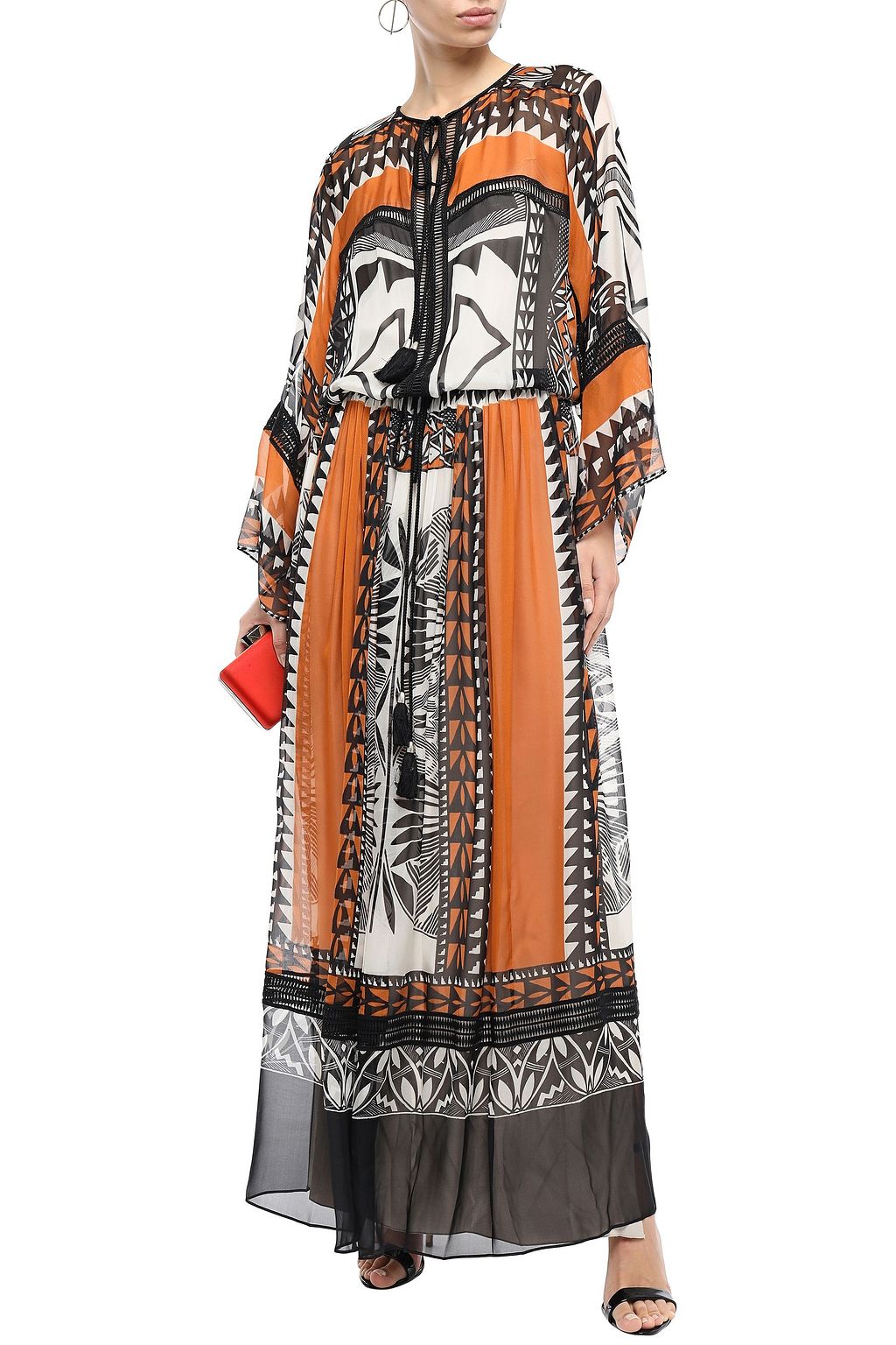 ALBERTA FERRETTI Tassel-trimmed printed silk-chiffon maxi dress