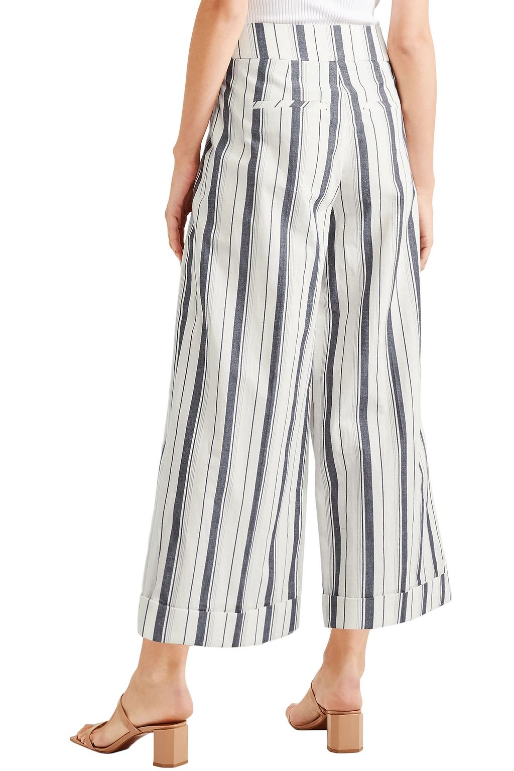 REJINA PYO Dylan cropped striped cotton-chambray wide-leg  pants