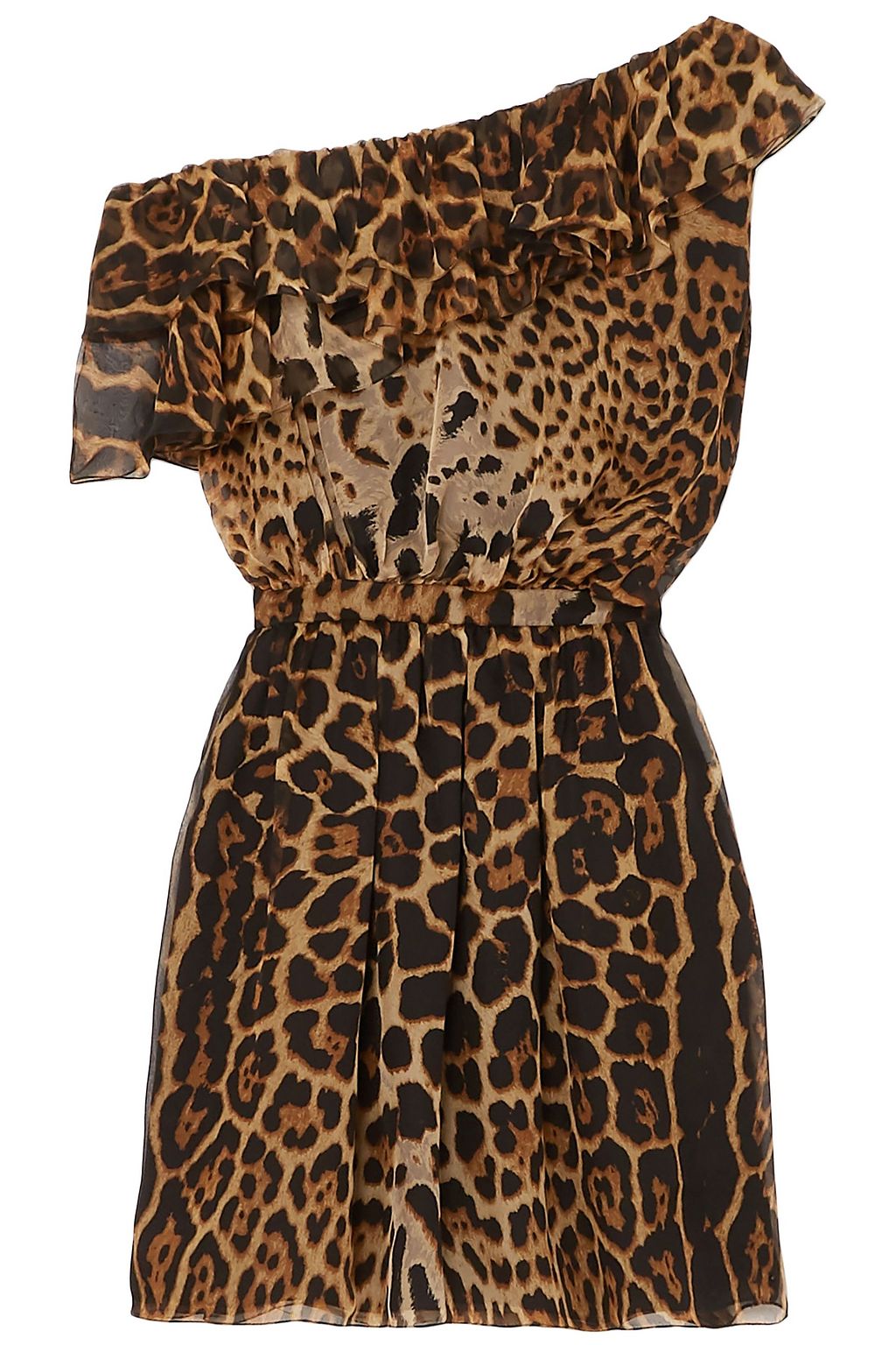 one shoulder leopard print dress