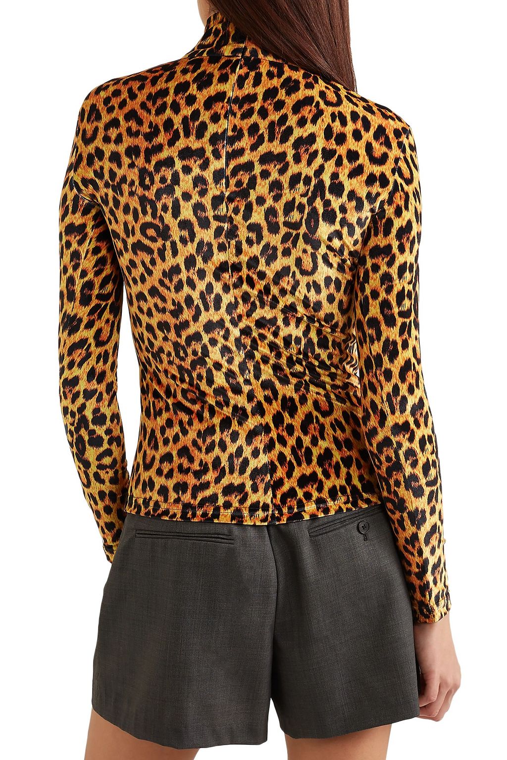 RICHARD QUINN Leopardprint stretchvelvet turtleneck top THE
