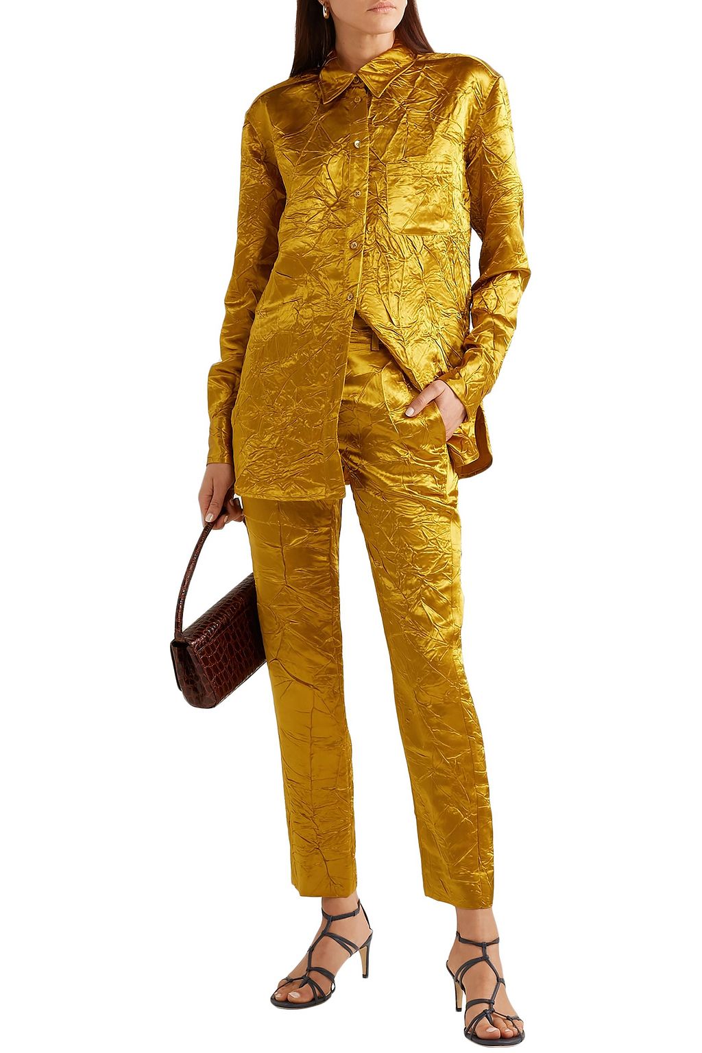 SIES MARJAN Willa crinkled satin-twill straight-leg pants