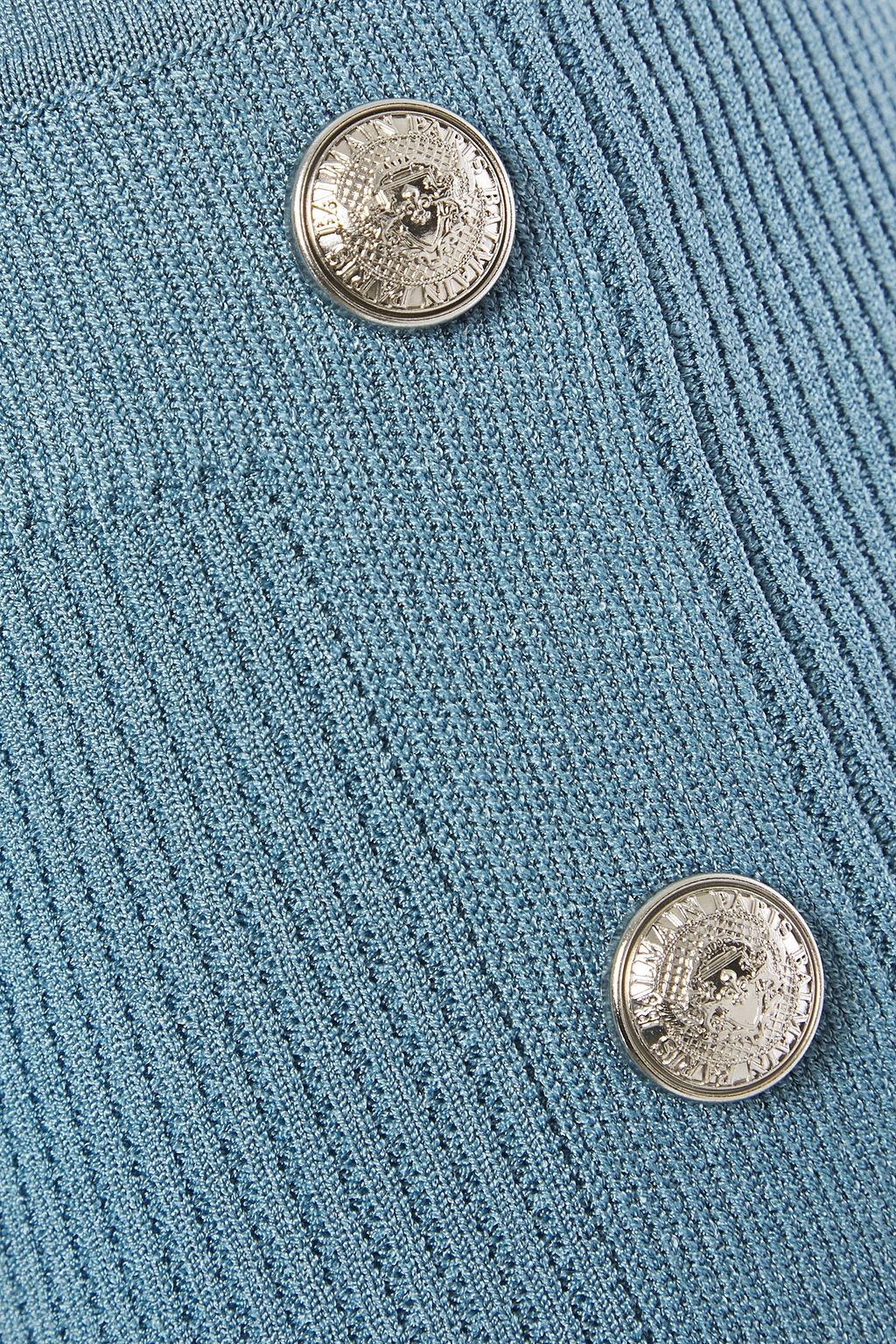 BALMAIN Button-embellished ribbed-knit mini skirt