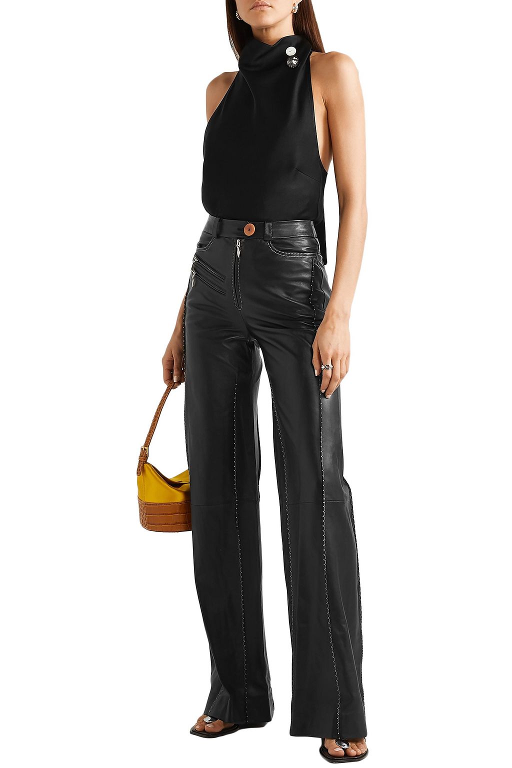 ELLERY Fischer embroidered leather wide-leg pants