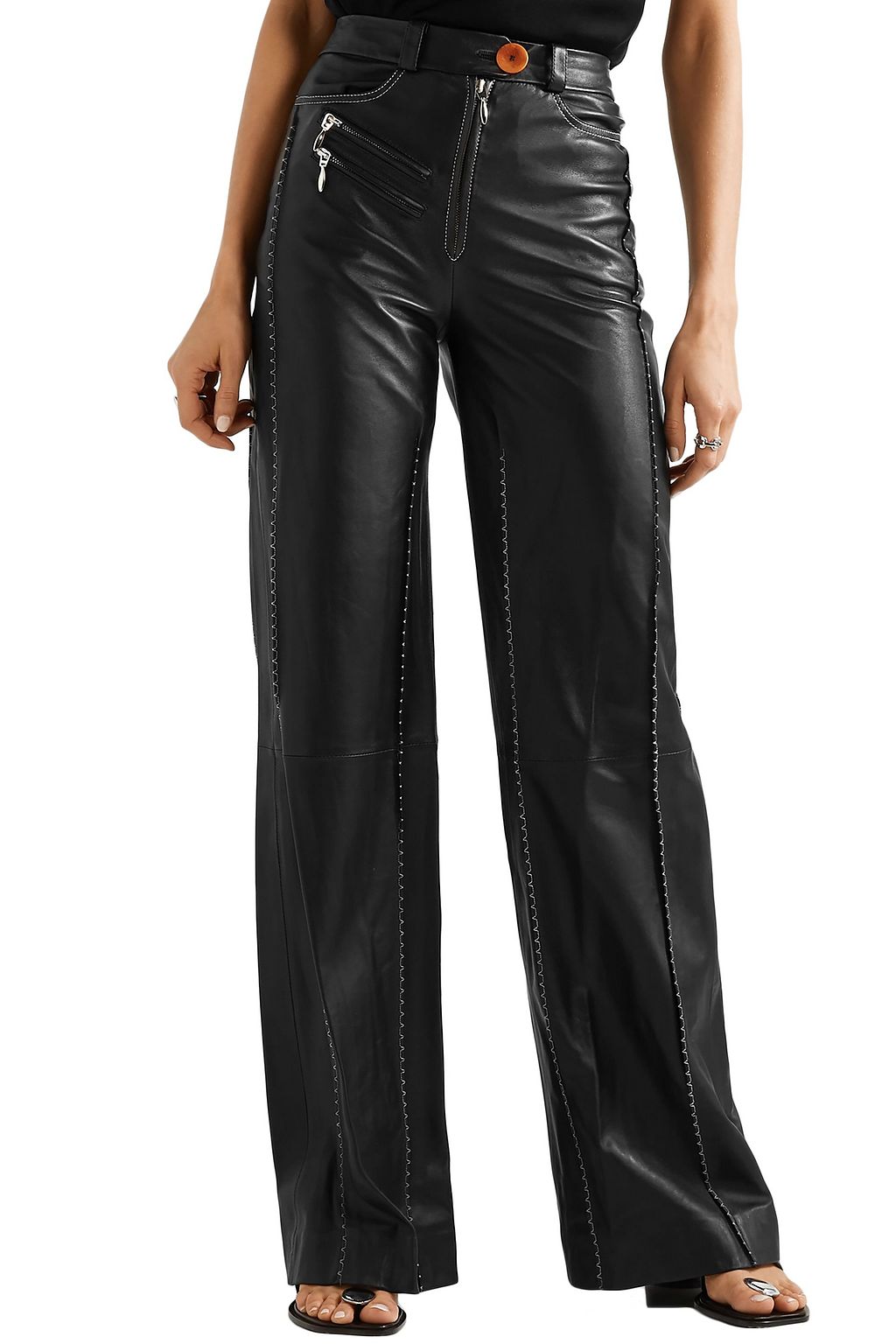 ELLERY Fischer embroidered leather wide-leg pants