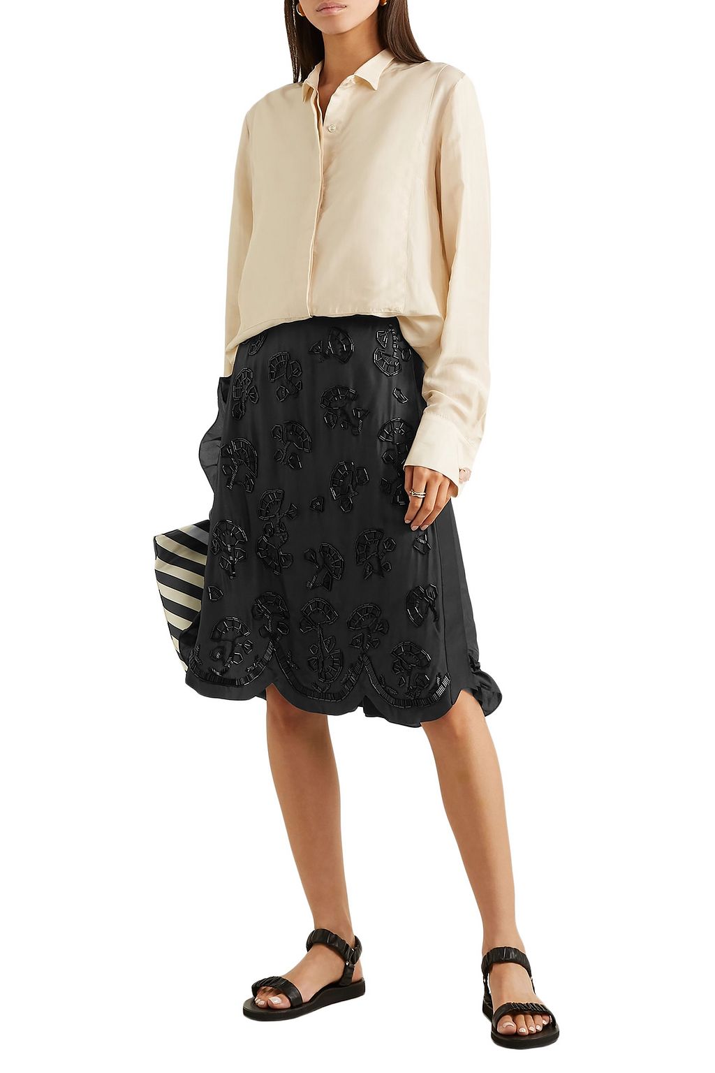 WALES BONNER Ruffled bead-embellished silk crepe de chine skirt