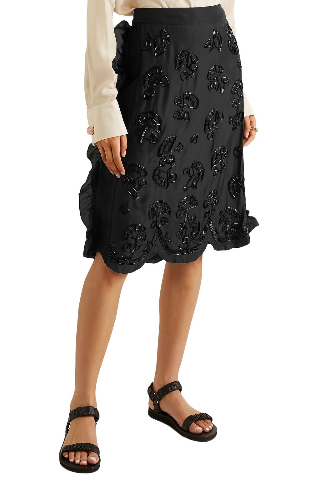 WALES BONNER Ruffled bead-embellished silk crepe de chine skirt