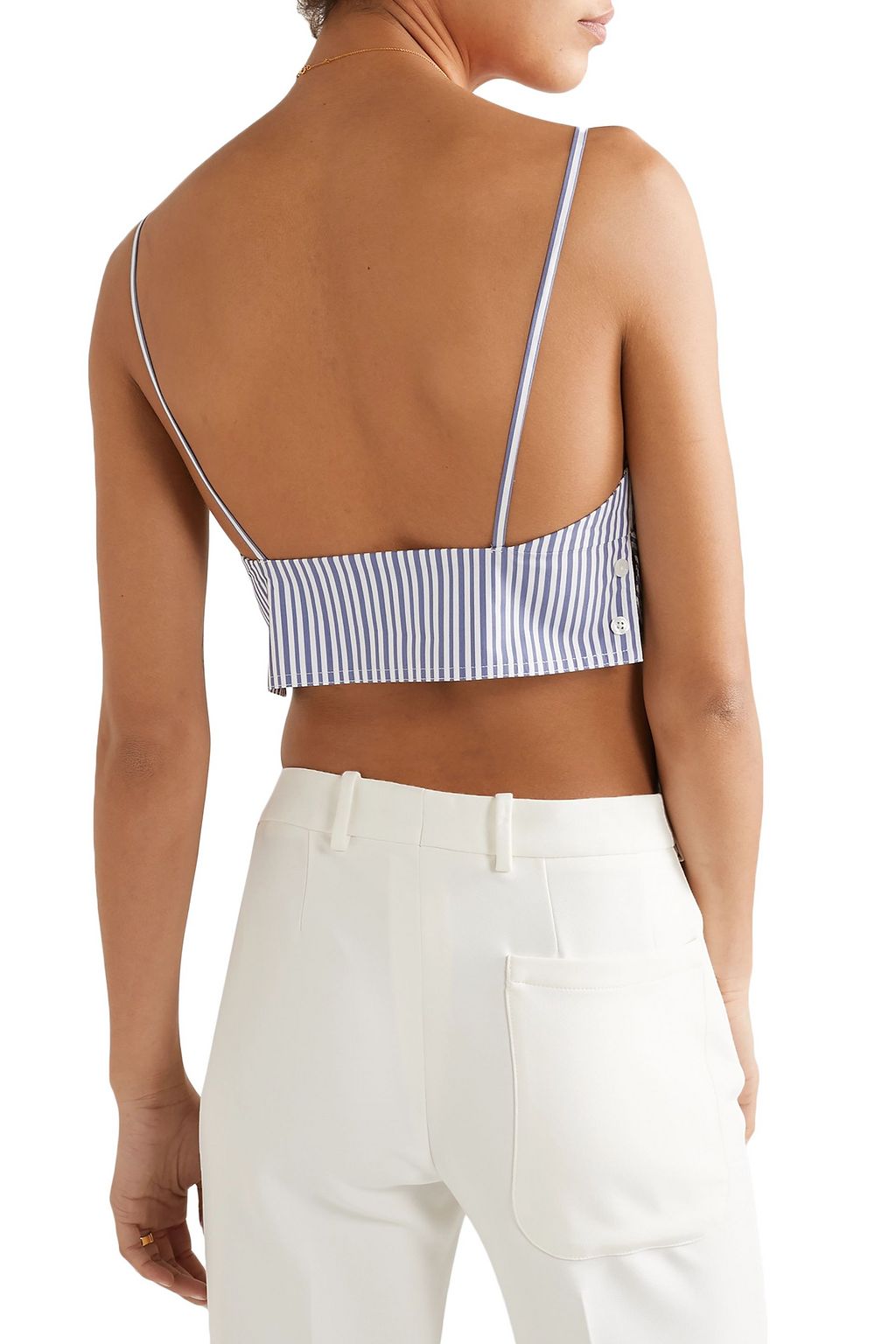 DEVEAUX Lea cropped striped cotton-poplin top