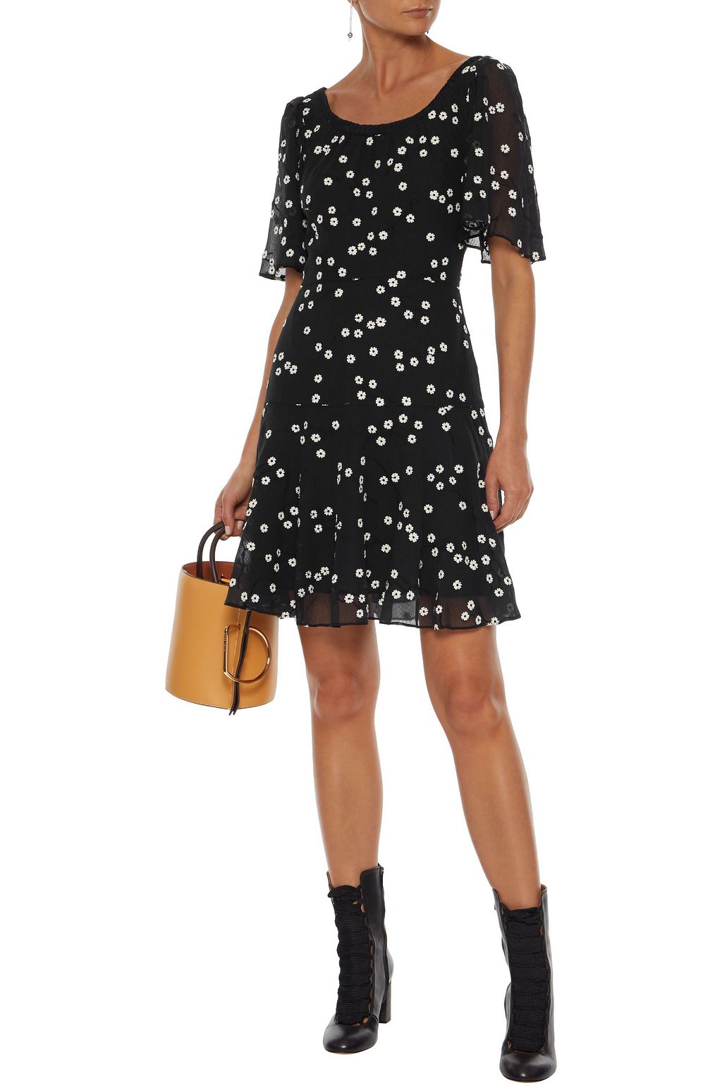 REBECCA TAYLOR Alessandra embroidered crinkled cotton and silk-blend mini dress