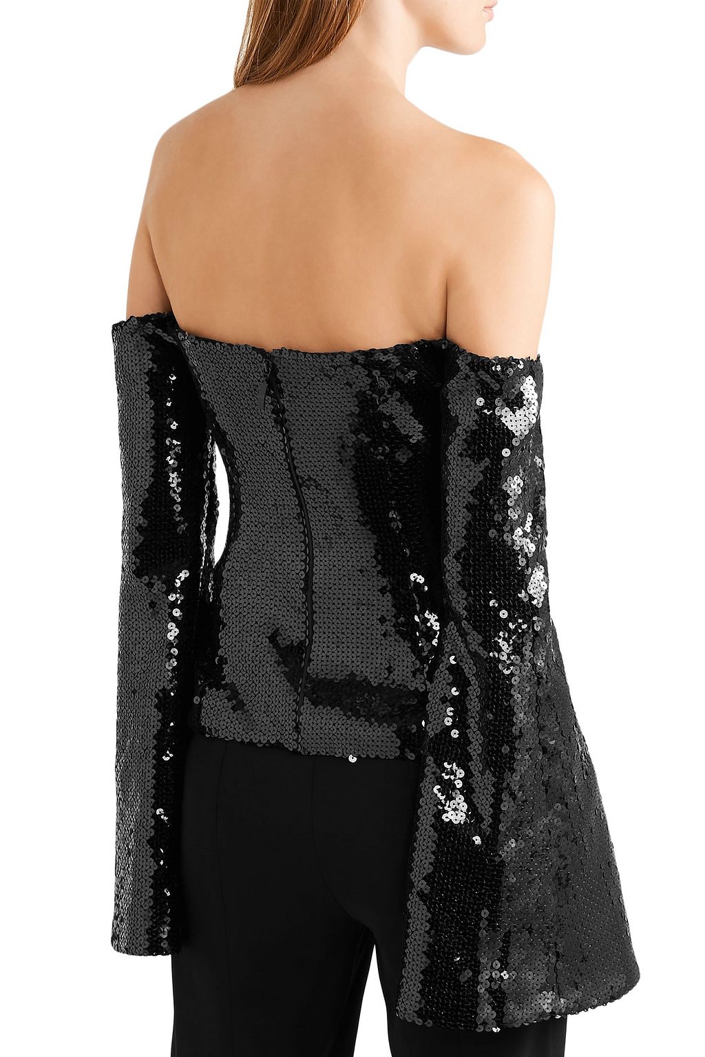 HALPERN Off-the-shoulder sequined tulle top