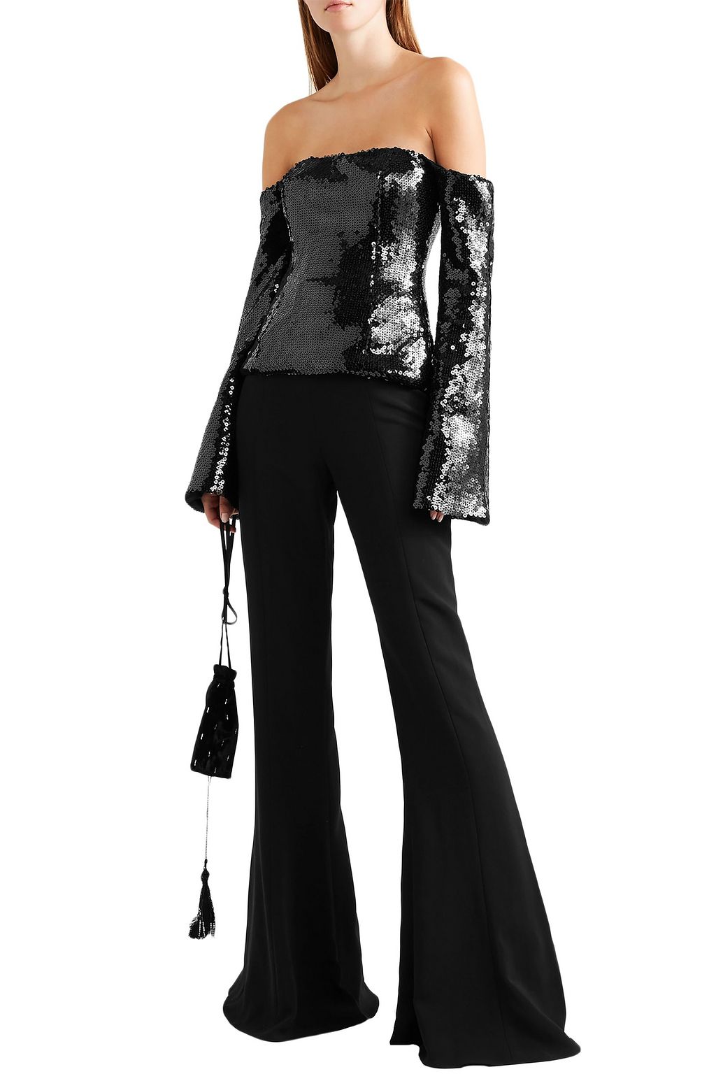 HALPERN Off-the-shoulder sequined tulle top