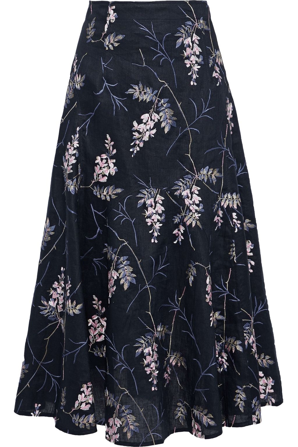 navy linen midi skirt
