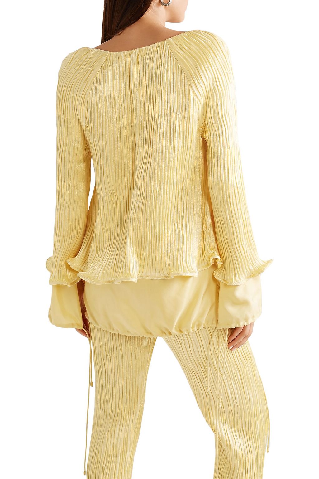 SIES MARJAN Freida ruffled plissé linen-blend top