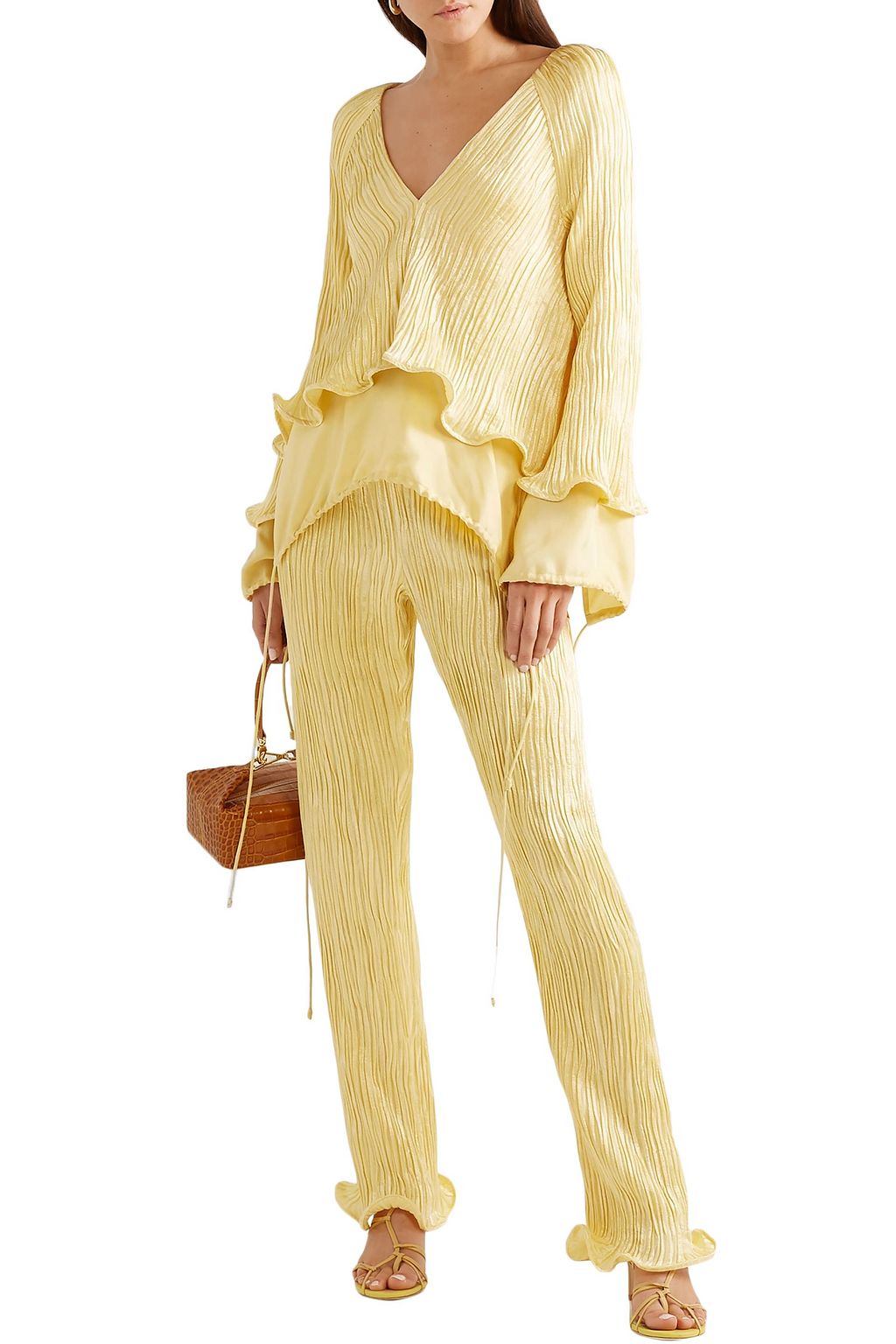 SIES MARJAN Freida ruffled plissé linen-blend top