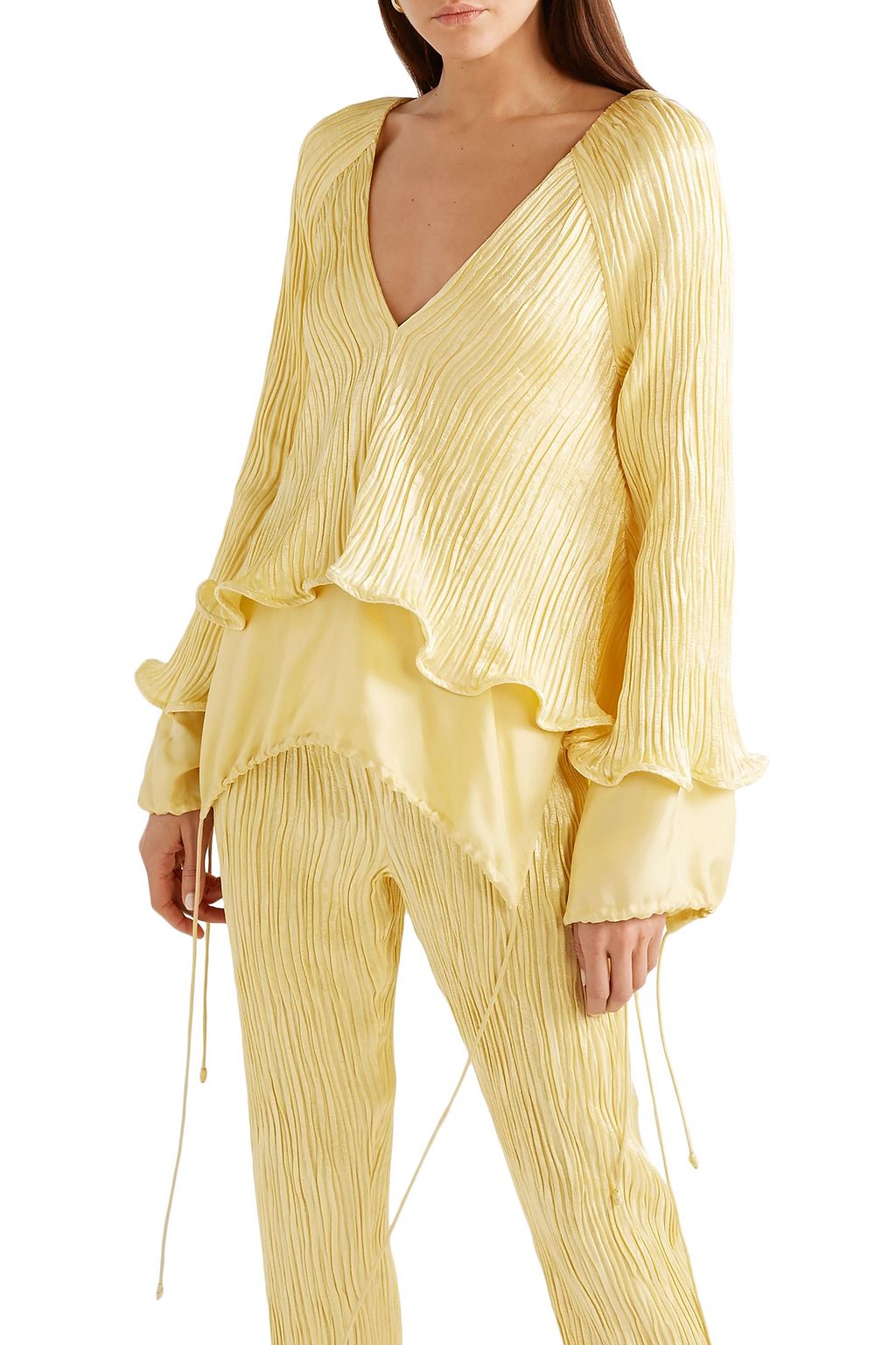 SIES MARJAN Freida ruffled plissé linen-blend top