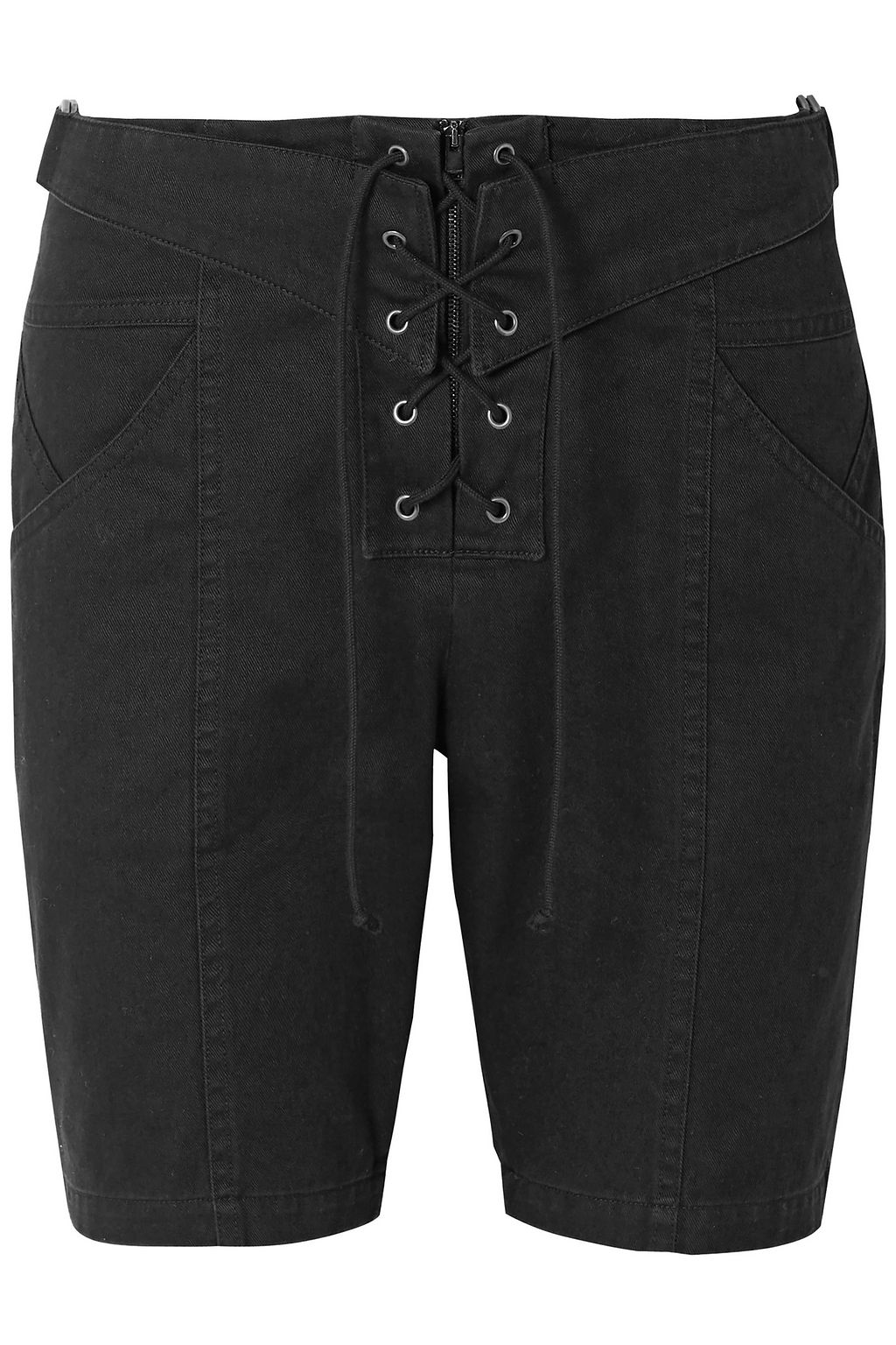 Lace up cotton and ramie blend twill shorts black FR 42