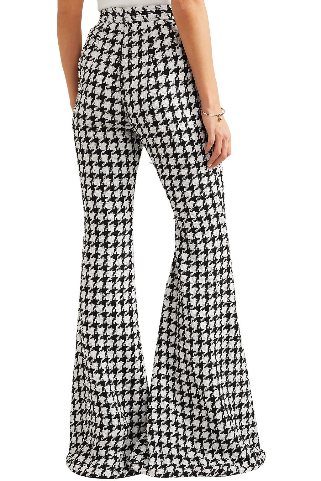 BALMAIN Houndstooth cotton-blend tweed flared pants