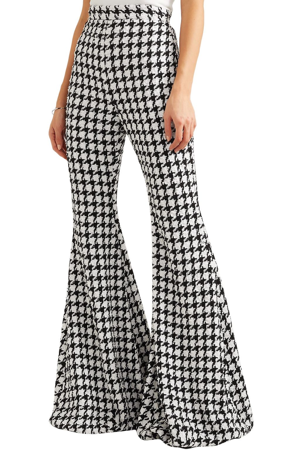 BALMAIN Houndstooth cotton-blend tweed flared pants