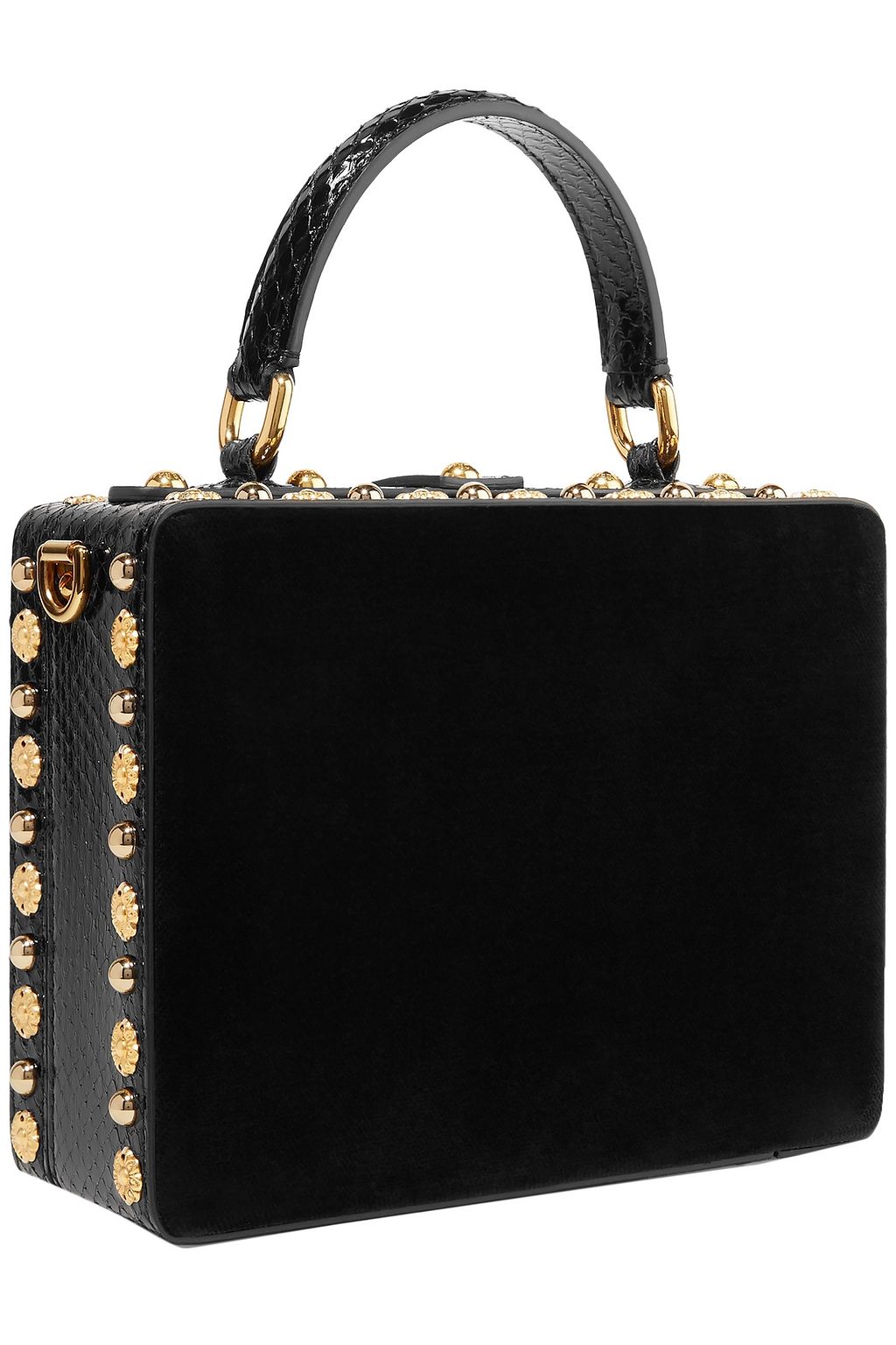 DOLCE&GABBANA Dolce Box embellished embroidered ayers-trimmed velvet shoulder bag