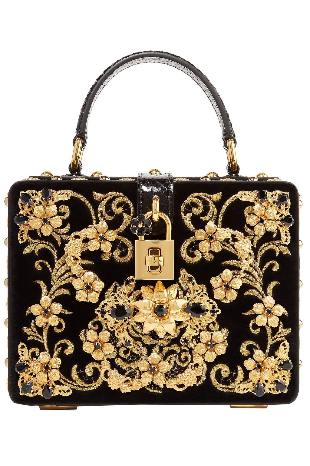 Black Dolce Box embellished embroidered ayers-trimmed velvet shoulder ...