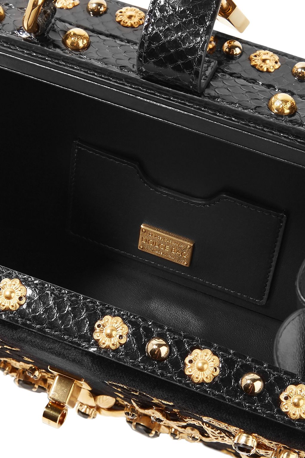 DOLCE&GABBANA Dolce Box embellished embroidered ayers-trimmed velvet shoulder bag