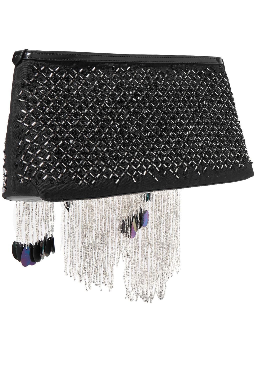 DRIES VAN NOTEN Embellished leather-trimmed canvas clutch