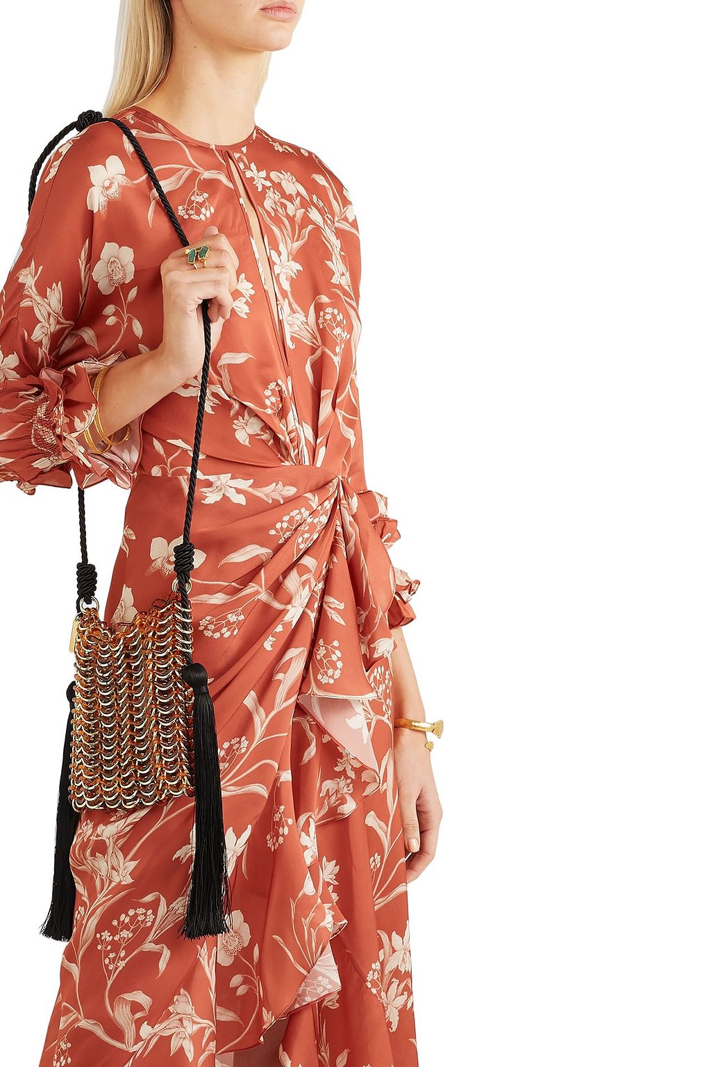 CAROLINA SANTO DOMINGO Luisella tasseled gold-tone, cord and resin shoulder bag