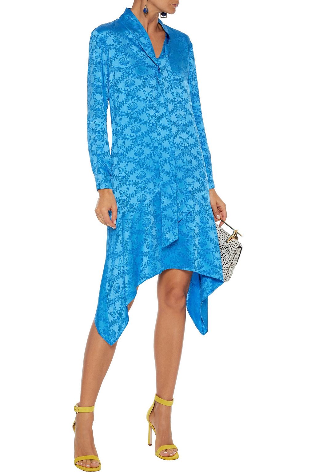 MARY KATRANTZOU Asymmetric tie-neck satin-jacquard dress