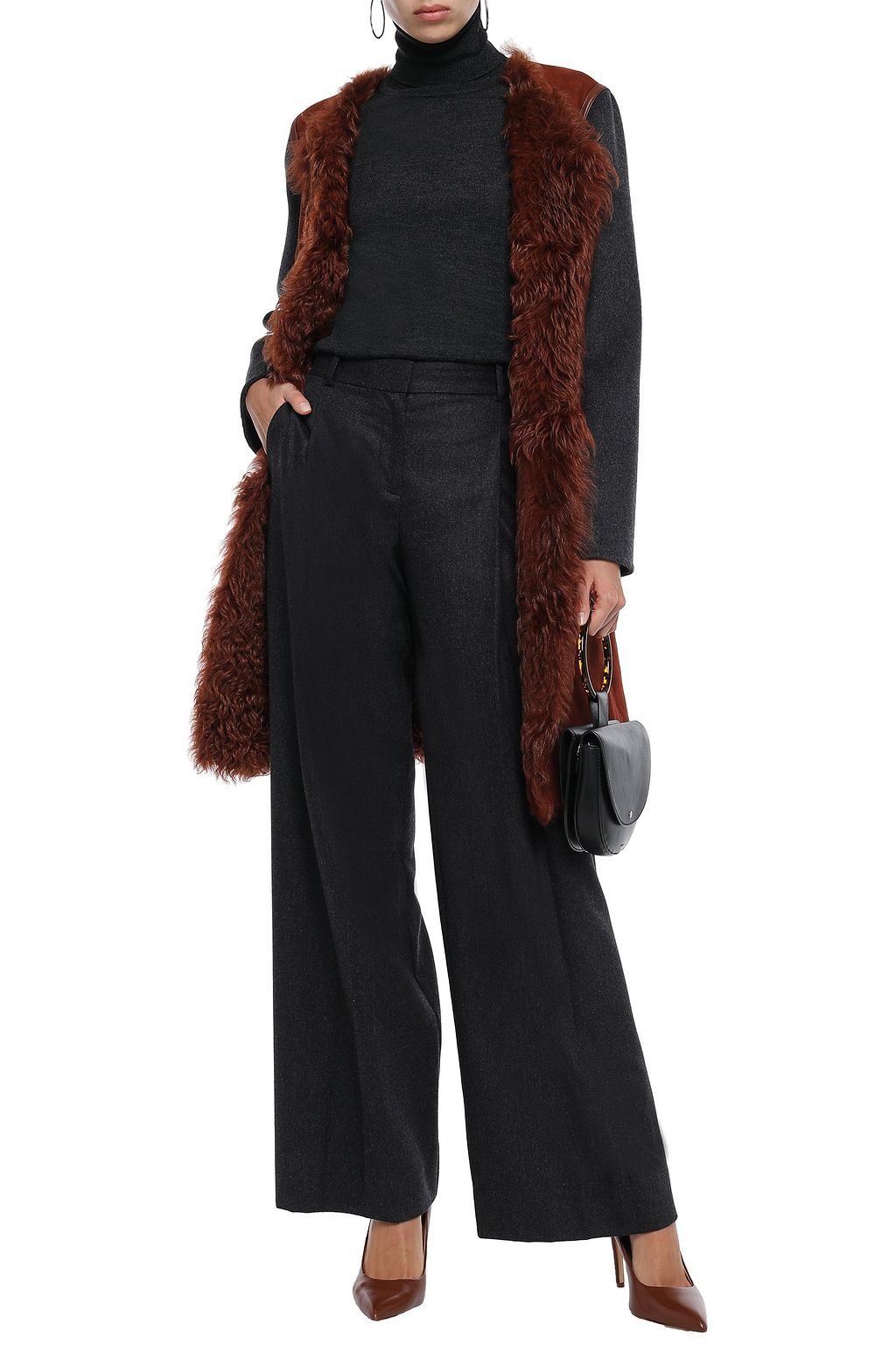 METEO BY YVES SALOMON Wool and cashmere-blend paneled shearling coat