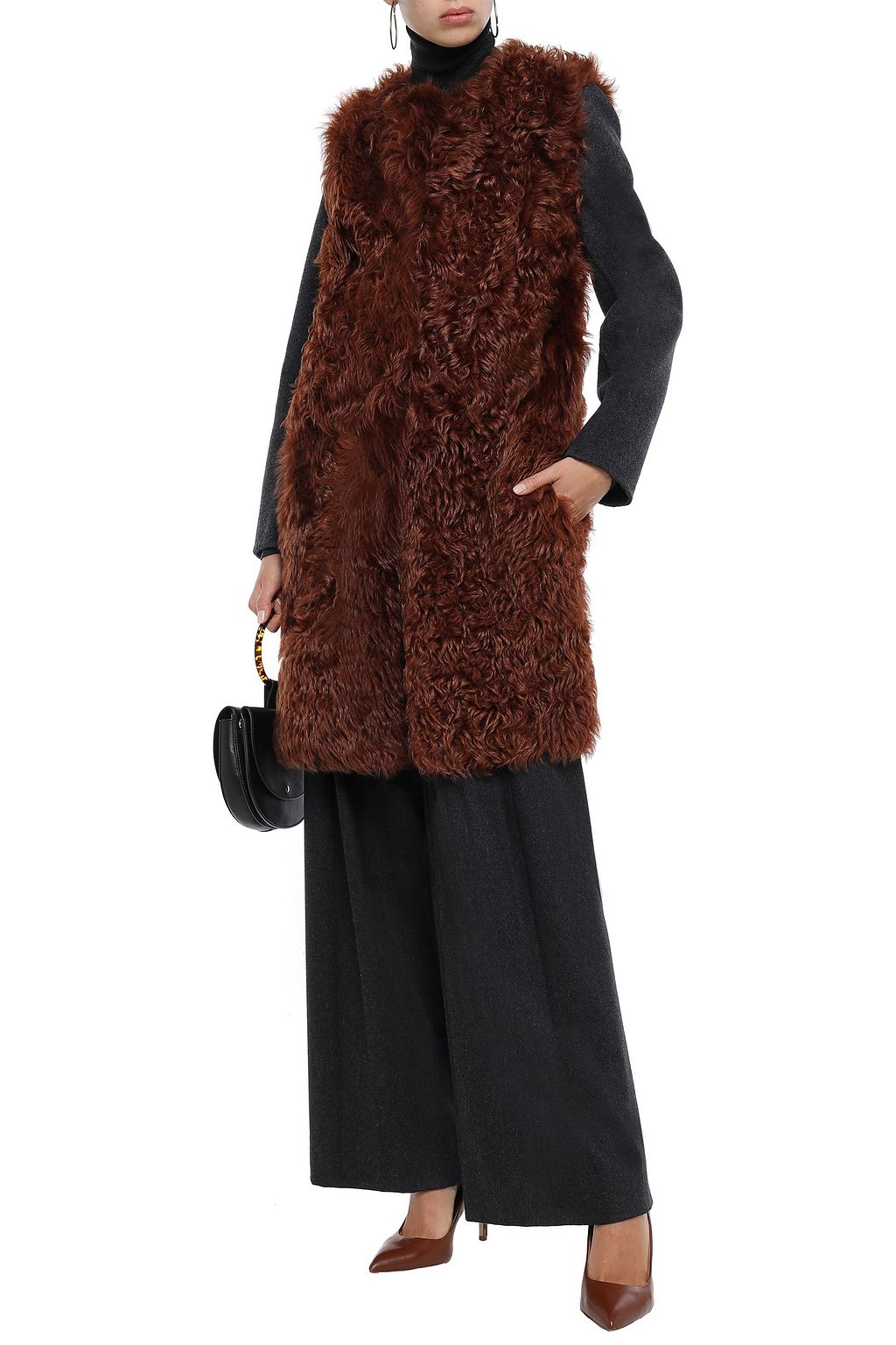 METEO BY YVES SALOMON Wool and cashmere-blend paneled shearling coat
