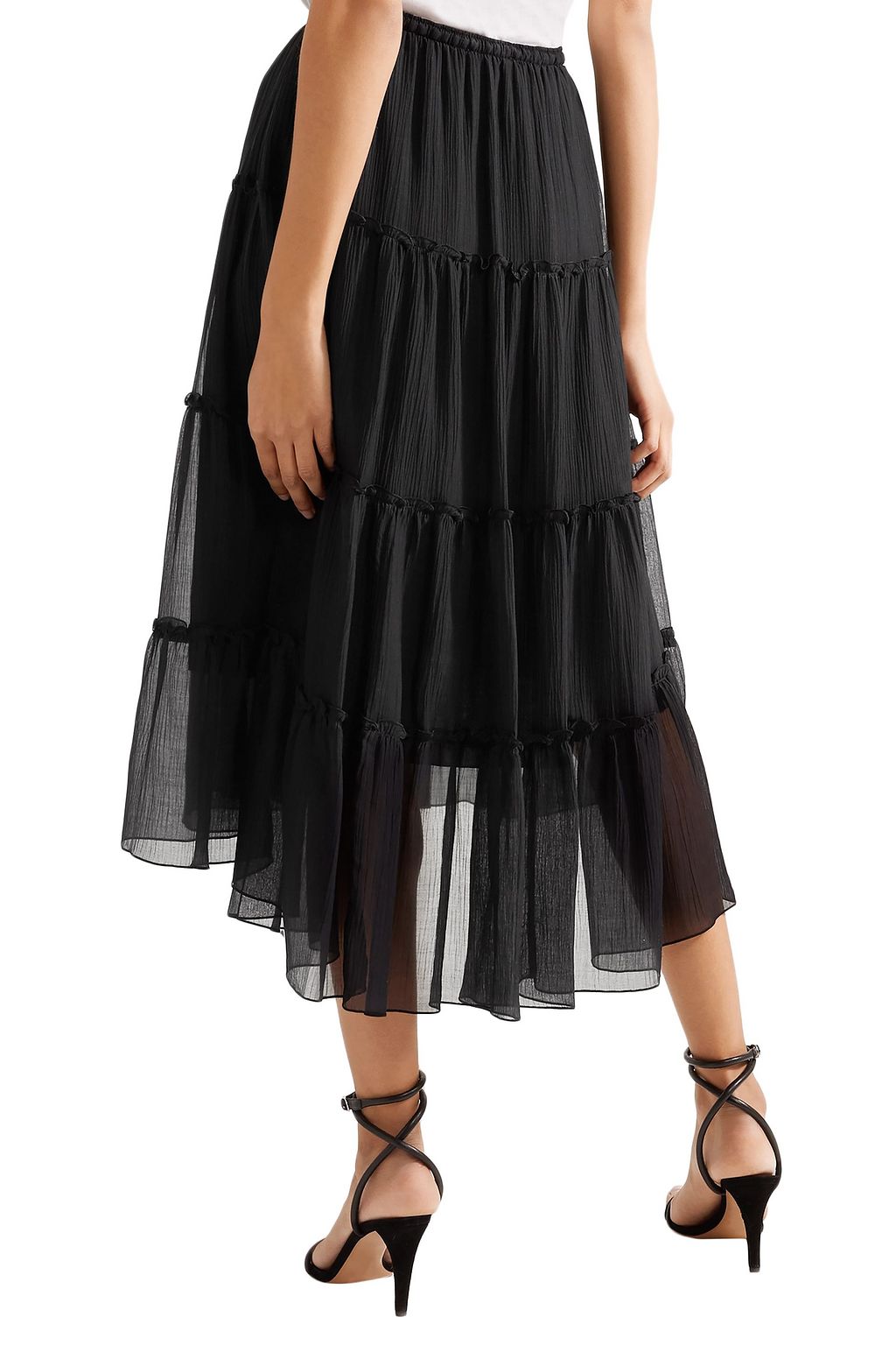 SEE BY CHLOÉ Tiered crinkled cotton and silk-blend midi skirt