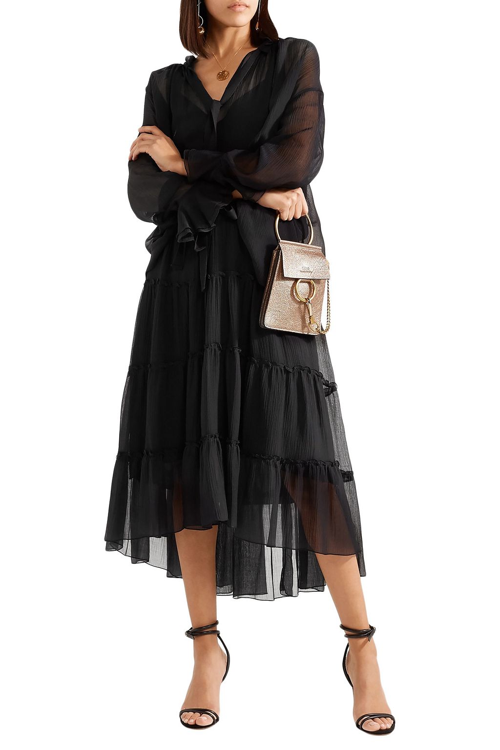 SEE BY CHLOÉ Tiered crinkled cotton and silk-blend midi skirt
