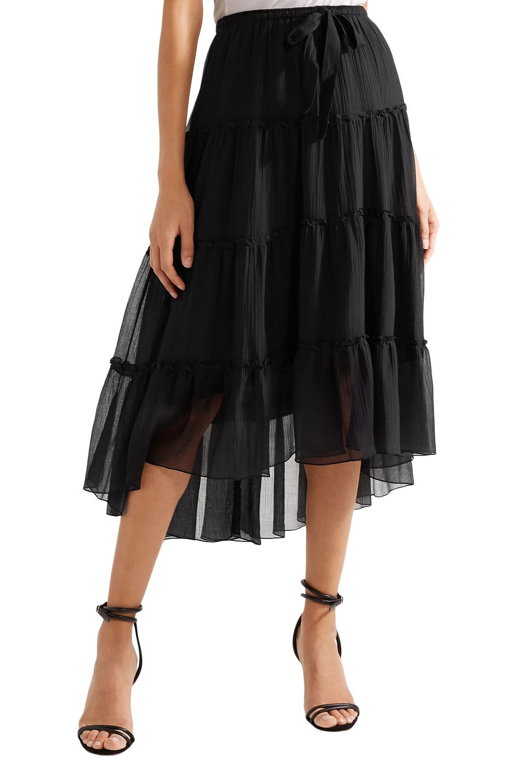 SEE BY CHLOÉ Tiered crinkled cotton and silk-blend midi skirt