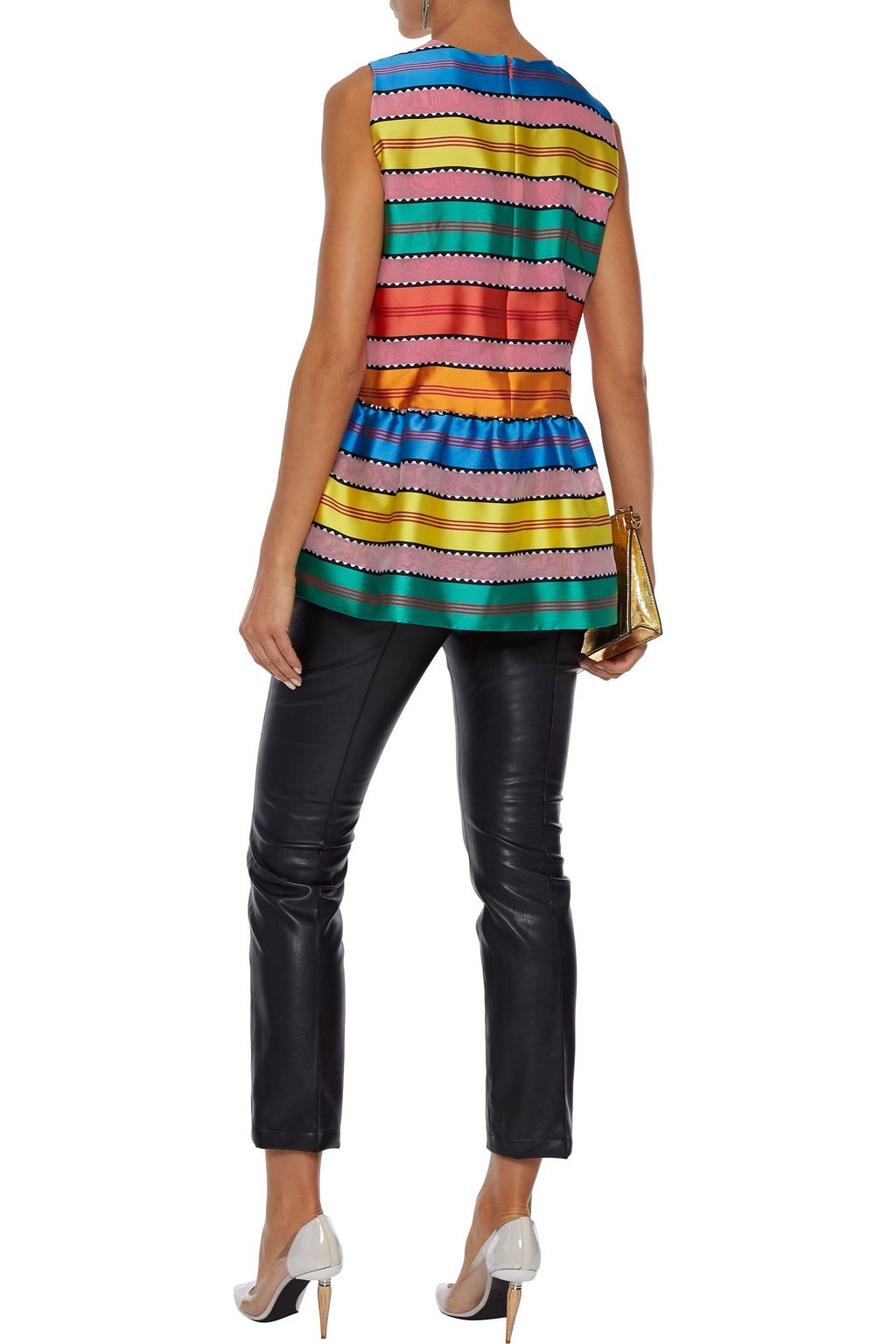 MARY KATRANTZOU Shala striped satin-jacquard and organza peplum top