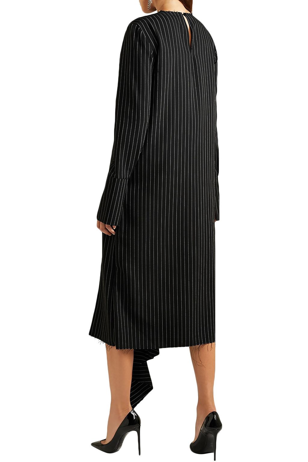16ARLINGTON Asymmetric draped pinstriped twill dress