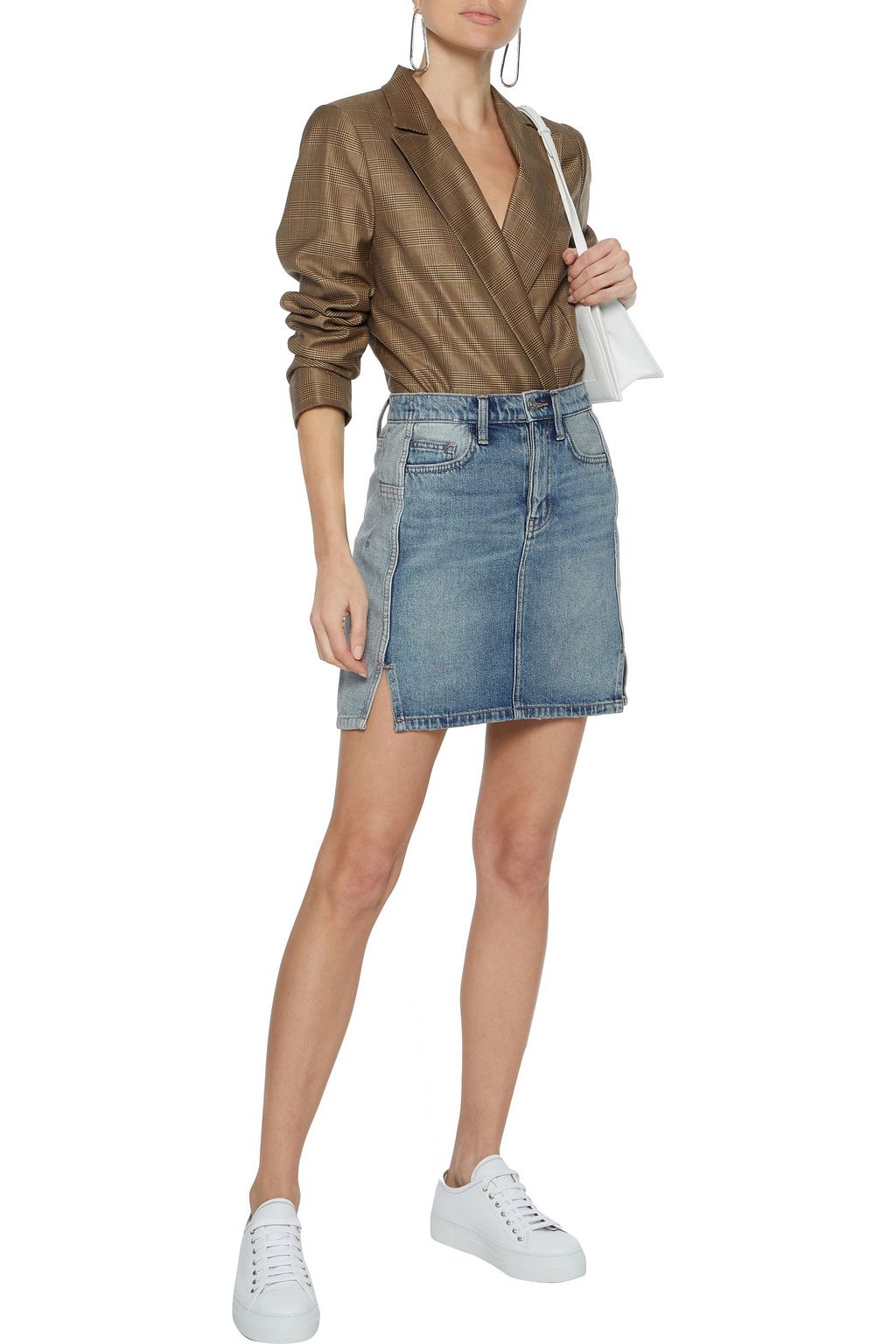 CURRENT/ELLIOTT The Reversed distressed two-tone denim mini skirt