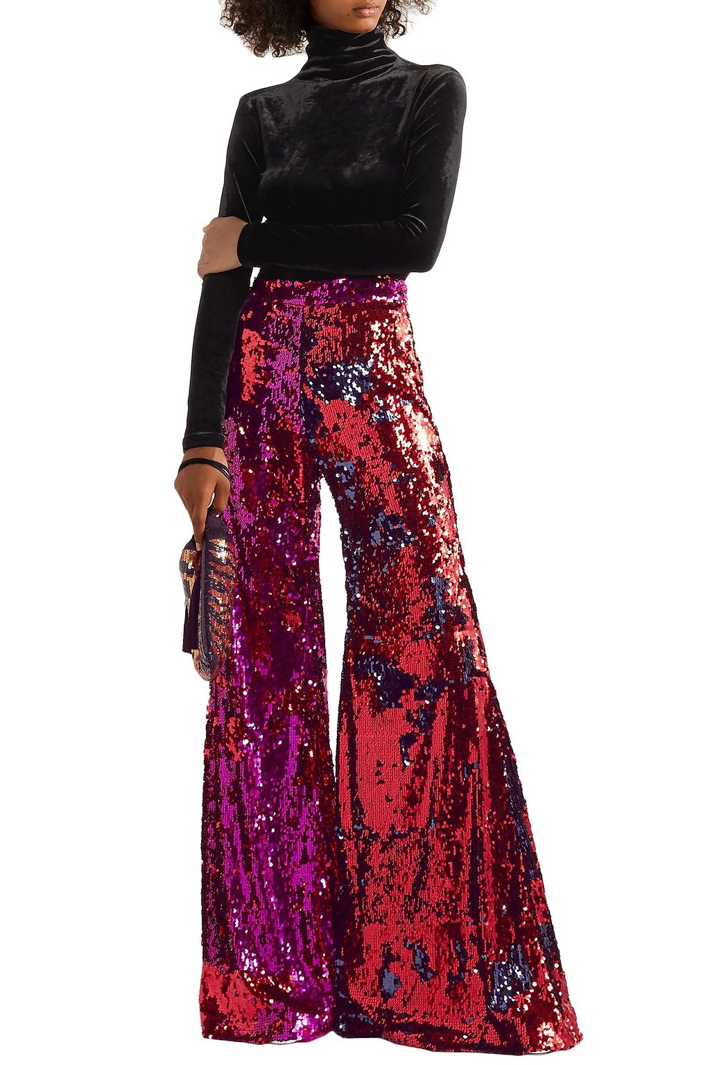 HALPERN Sequined tulle flared pants