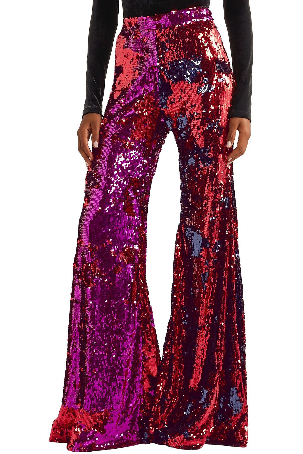 HALPERN Sequined tulle flared pants