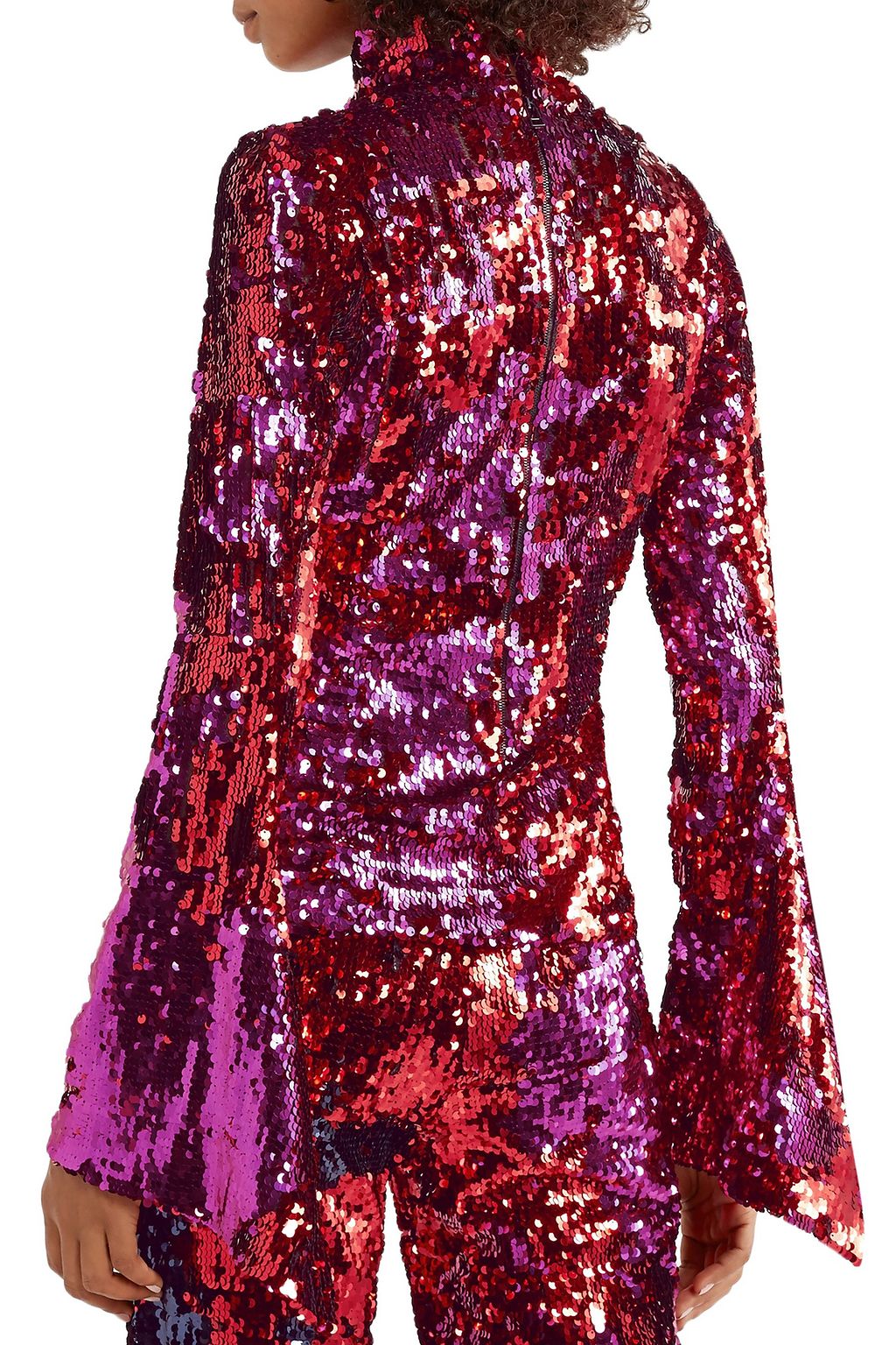 HALPERN Sequined tulle turtleneck top