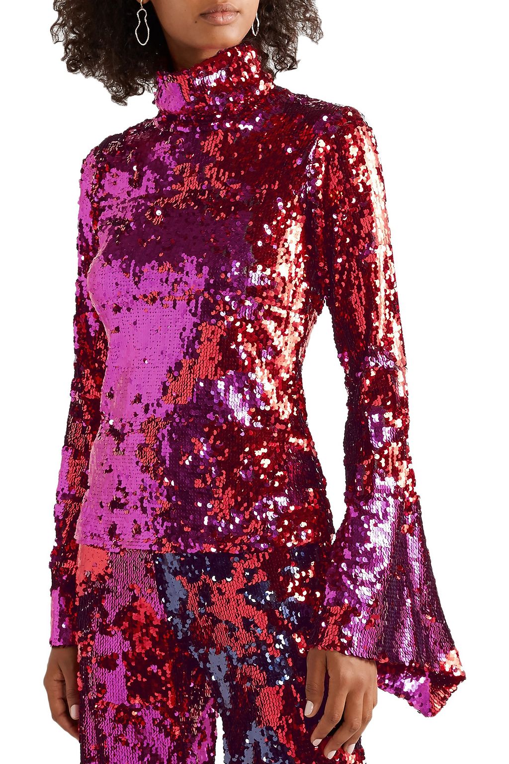 HALPERN Sequined tulle turtleneck top