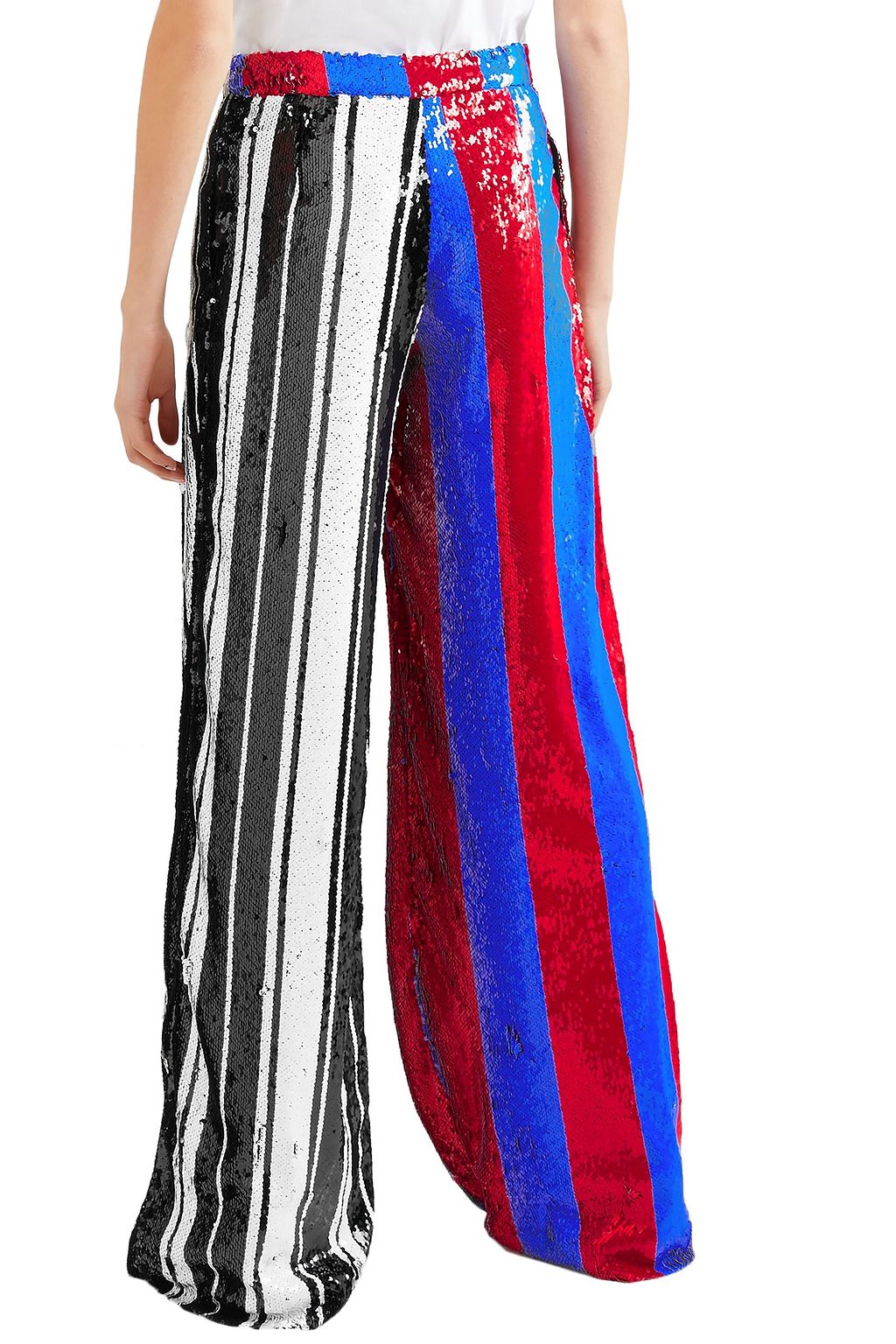 HALPERN Striped sequined tulle wide-leg pants